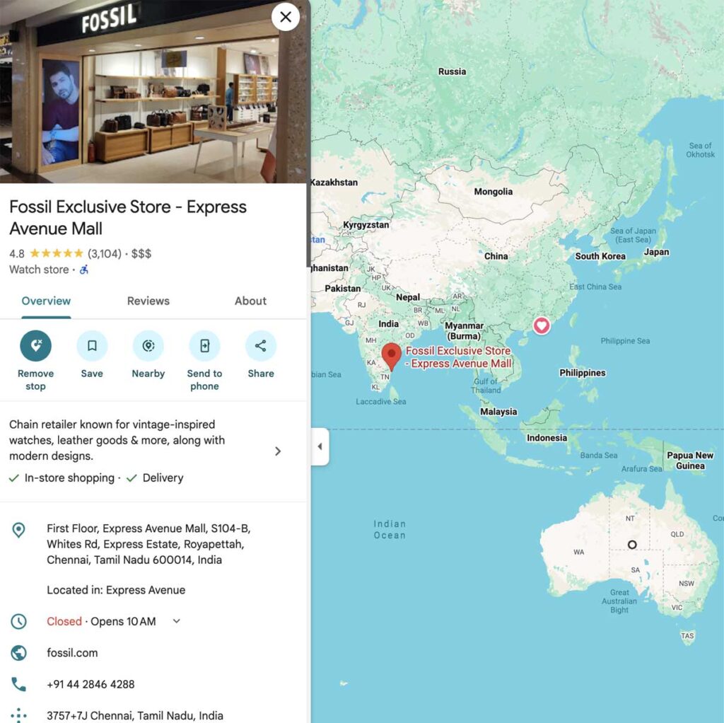 One of the top 10 smartwatch wholesale stores in Chennai: Fossil Exclusive Store - Express Avenue Mall
