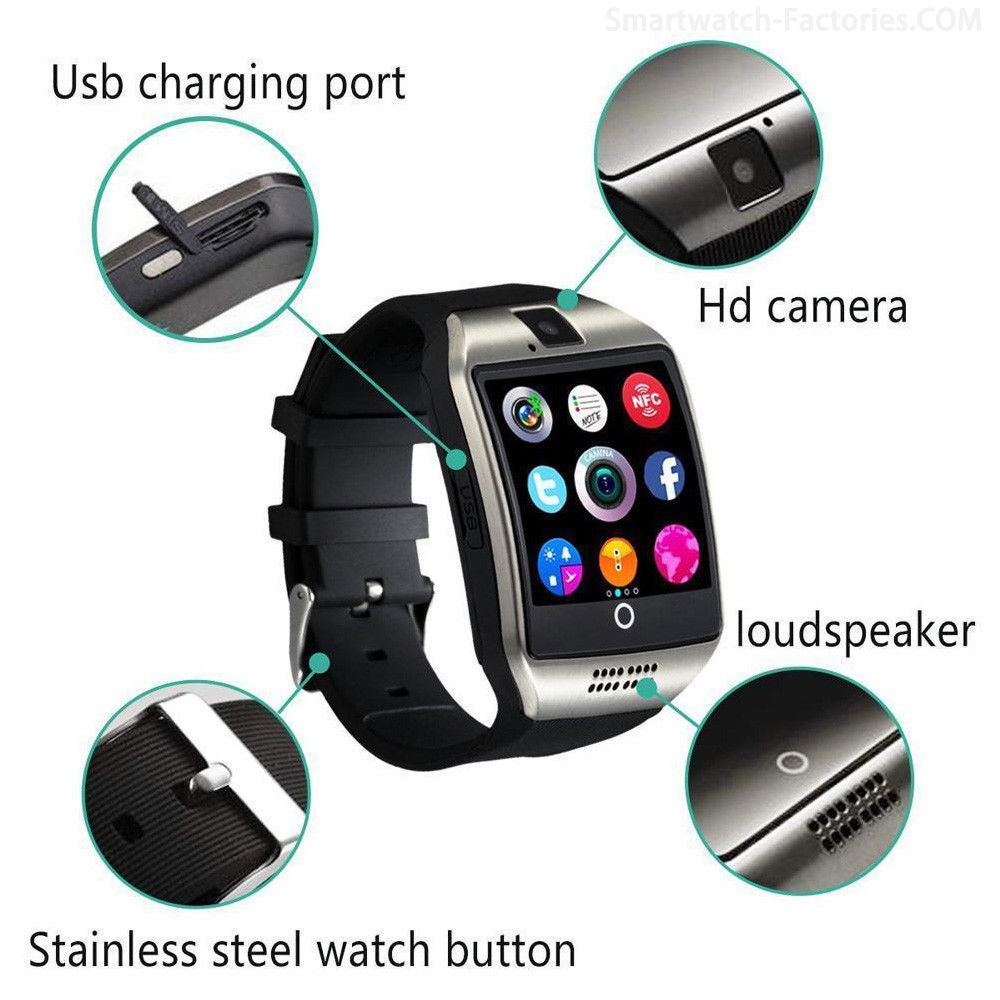 Q18 Smartwatch with SIM card slot, Bluetooth, phone calls, camera, and sports features